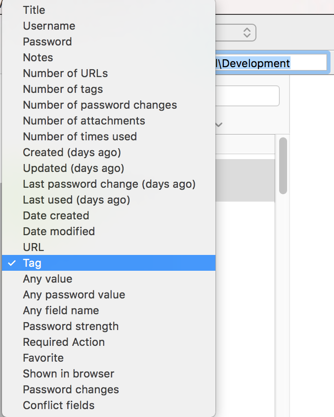 1Password Search Options List