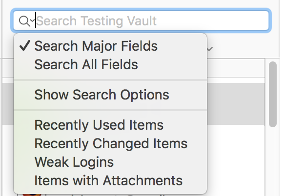 1Password Search Options