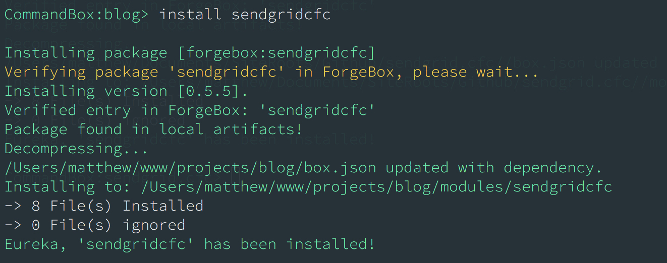 ForgeBox install SendGrid.cfc