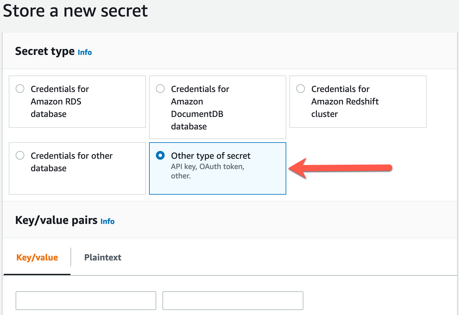 Creating an Other Type of secret in AWS Secrets Manager