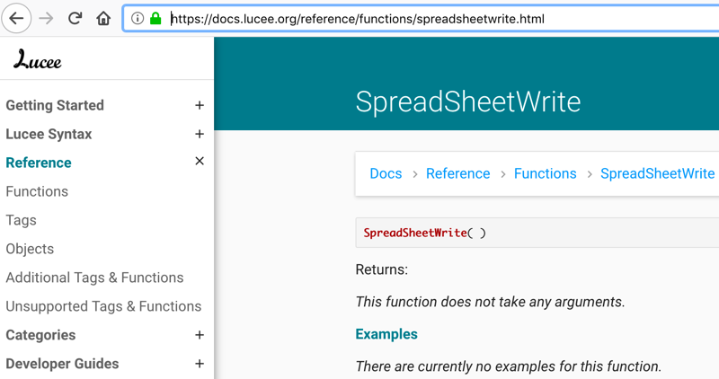 Documentation for Lucee SpreadSheetWrite