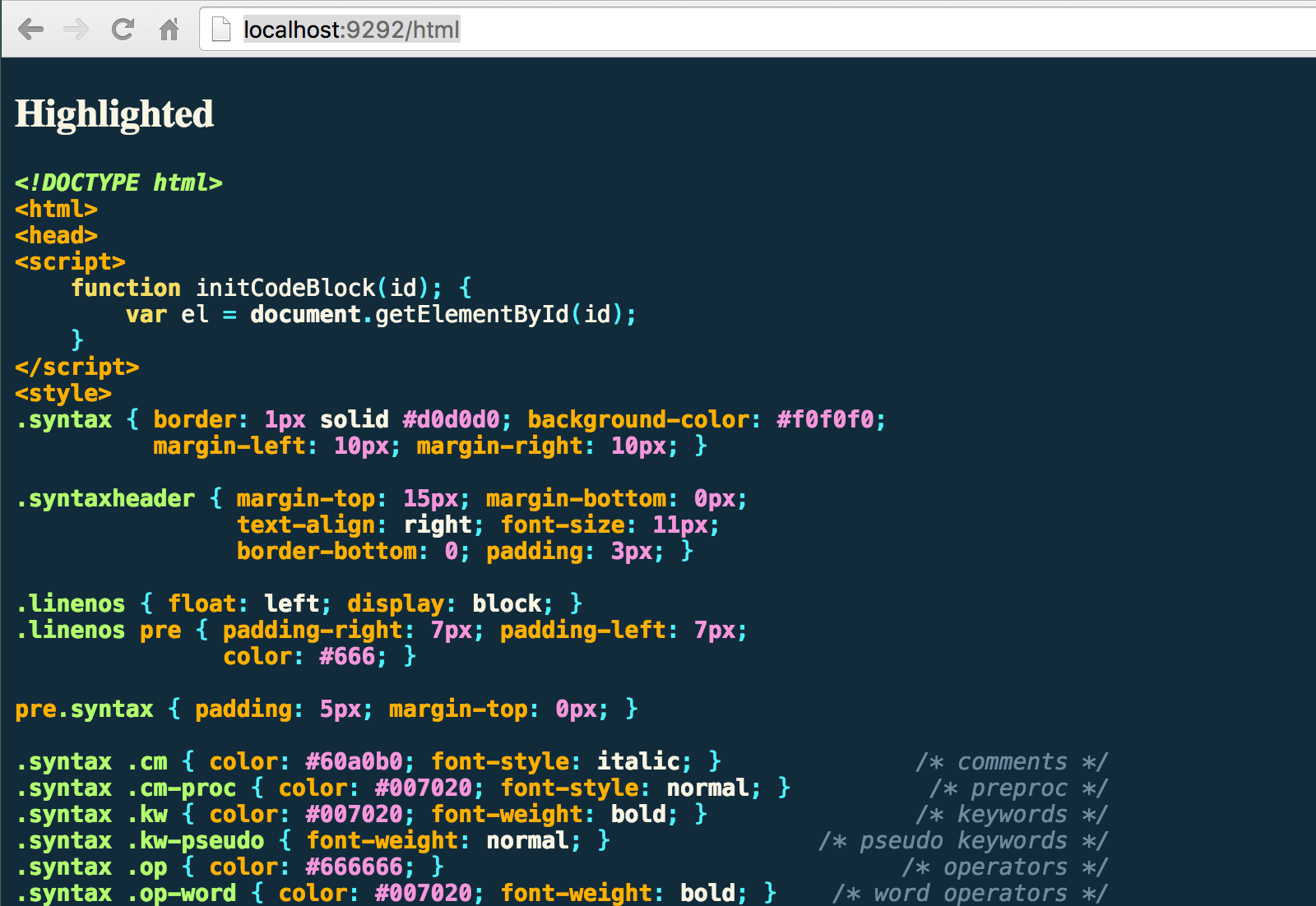 rouge html lexer preview